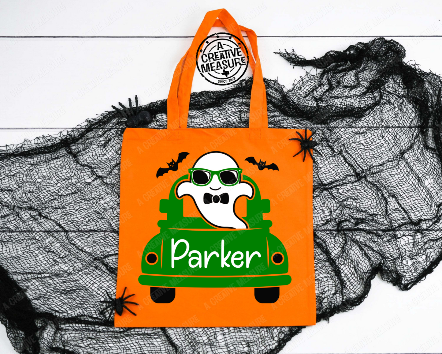 Ghost Personalized Halloween Trick Or Treat Glow In The Dark Tote Bag - Candy Sack - Trunk Or Treat