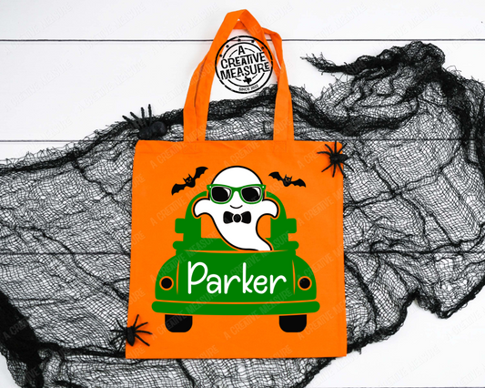 Ghost Personalized Halloween Trick Or Treat Glow In The Dark Tote Bag - Candy Sack - Trunk Or Treat