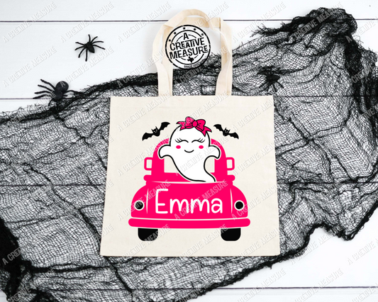 Personalized Halloween Trick-Or-Treat Bag - Glow In The Dark Tote - Halloween Girl Ghost Candy Sack