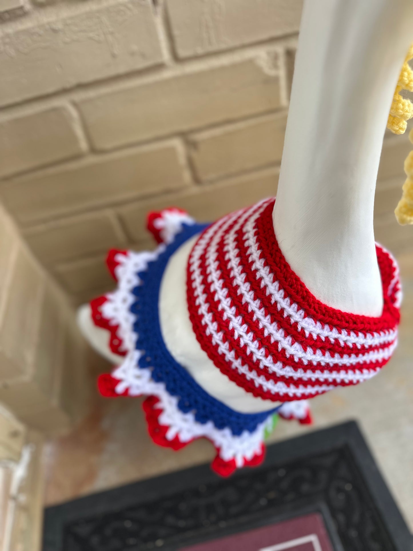 4th Of July Porch Goose Swimsuit Outfit - Crochet Goose Statue Bathing Suit - Yard Art Accessories - Wig Tube Top and Skirt Clothing