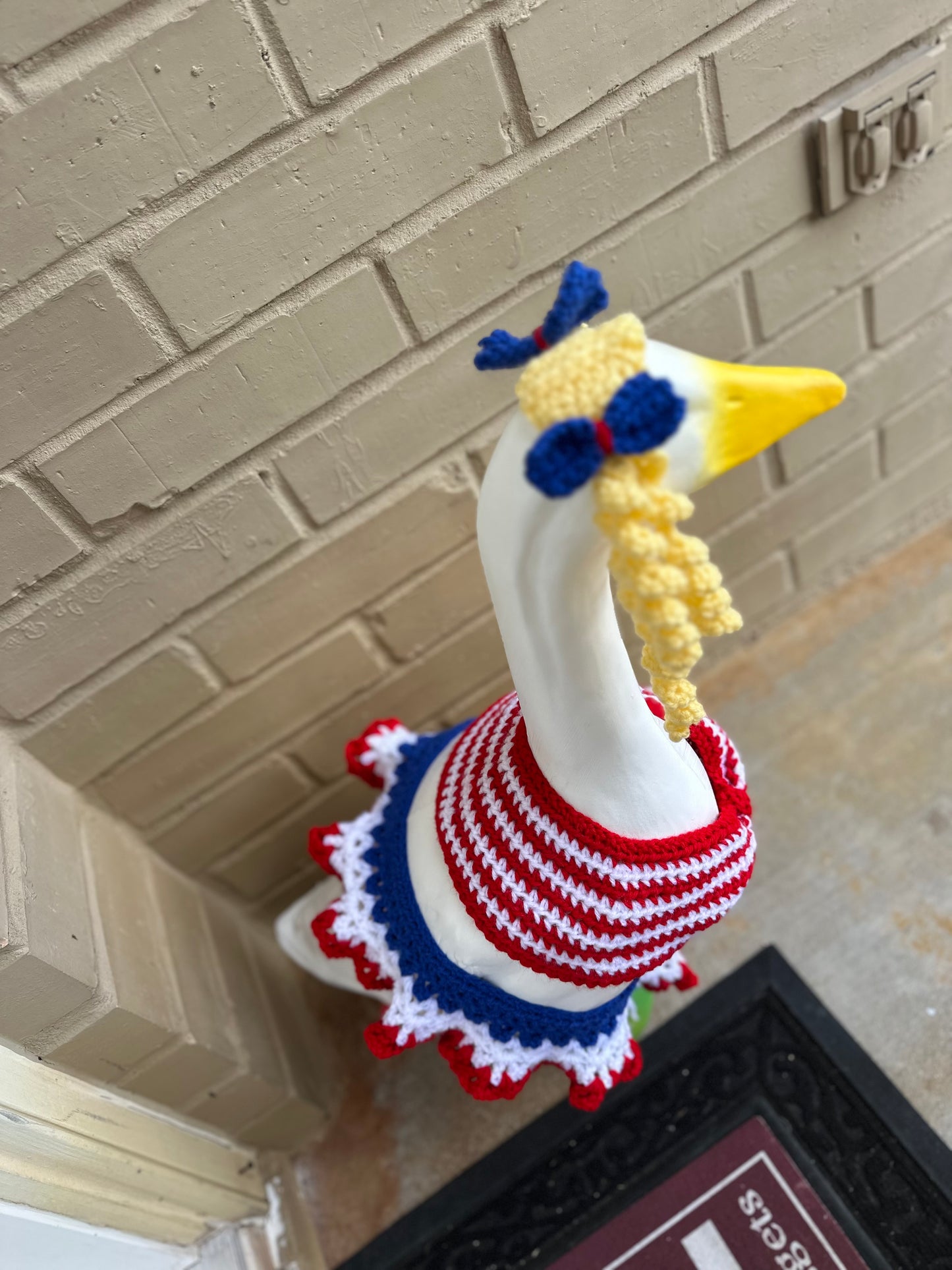 4th Of July Porch Goose Swimsuit Outfit - Crochet Goose Statue Bathing Suit - Yard Art Accessories - Wig Tube Top and Skirt Clothing