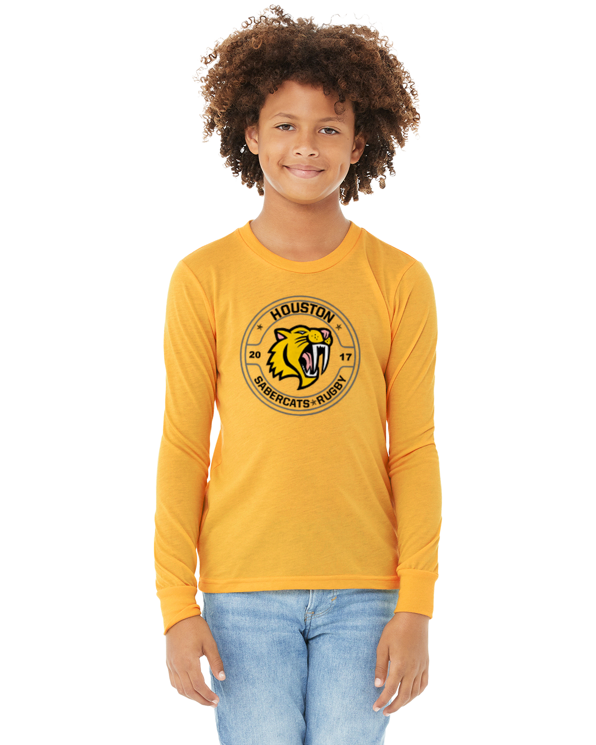 Youth Houston SaberCats EST 2017 - Rugby - Shirt - Long Sleeve Heather Gold Shirt
