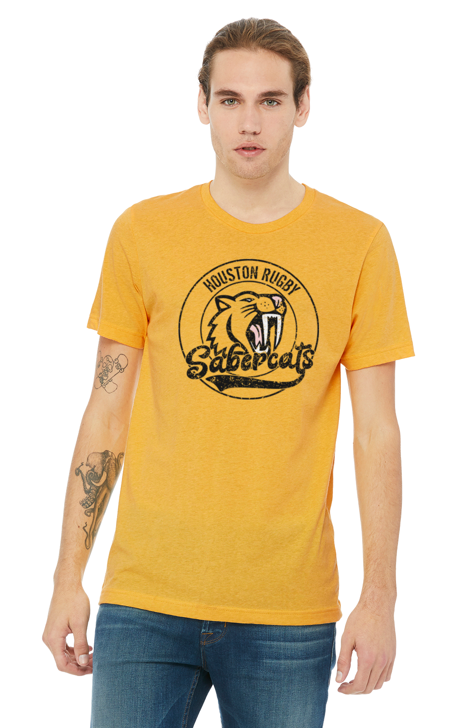Retro SaberCats - Houston - SaberCats - Houston SaberCats Rugby - T-Shirt - Heather Yellow Gold Shirt