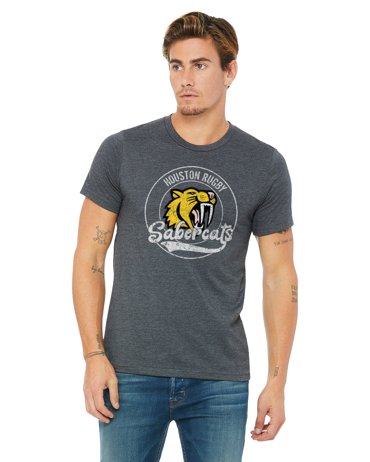 Retro SaberCats - Houston - SaberCats - Houston SaberCats Rugby - T-Shirt - Heather Dark Gray Shirt