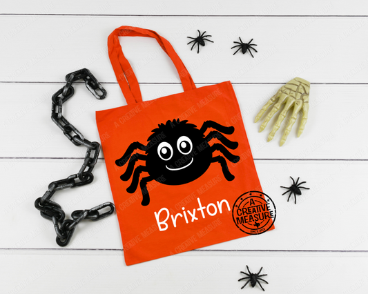 Personalized Halloween Candy Tote - Trick Or Treat - Glow In The Dark Halloween Sack - Spider Tote