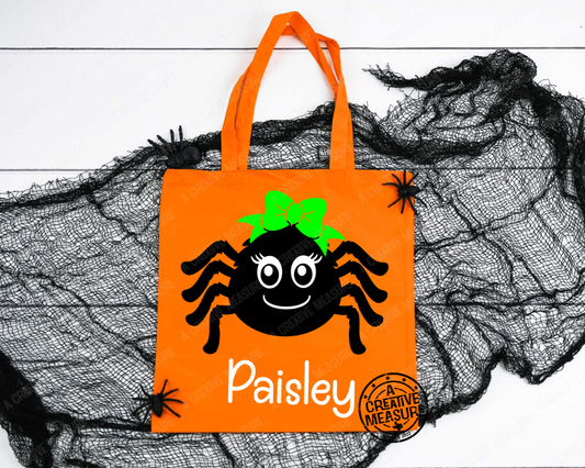 Personalized Girl Spider Halloween Trick-Or-Treat Glow In The Dark Bag - Candy Sack - Trunk Or Treat
