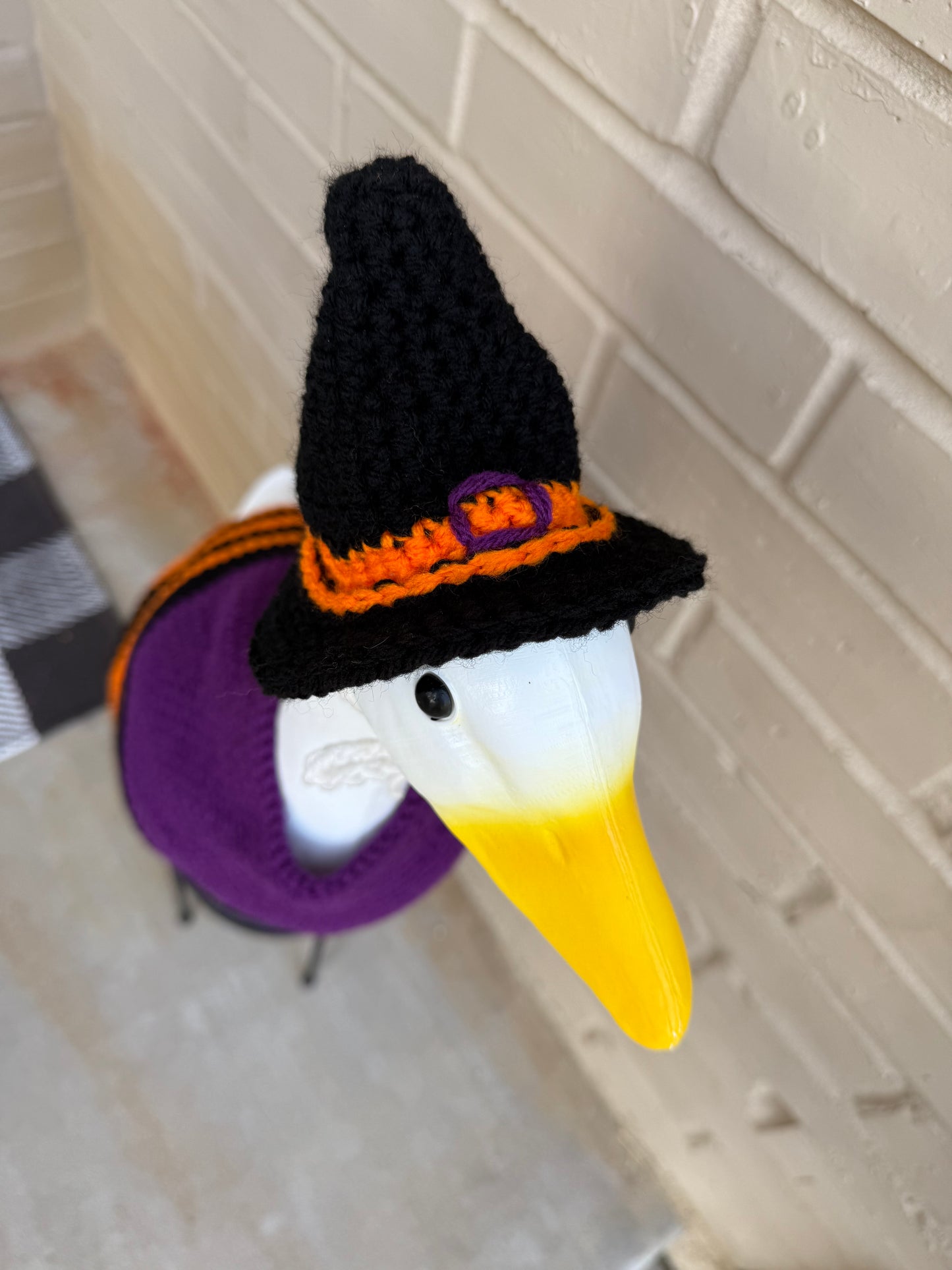 Front Porch Goose Halloween Witch Costume - Hand Crocheted Hat and Sweater Outfit - Yard Art Holiday Decor