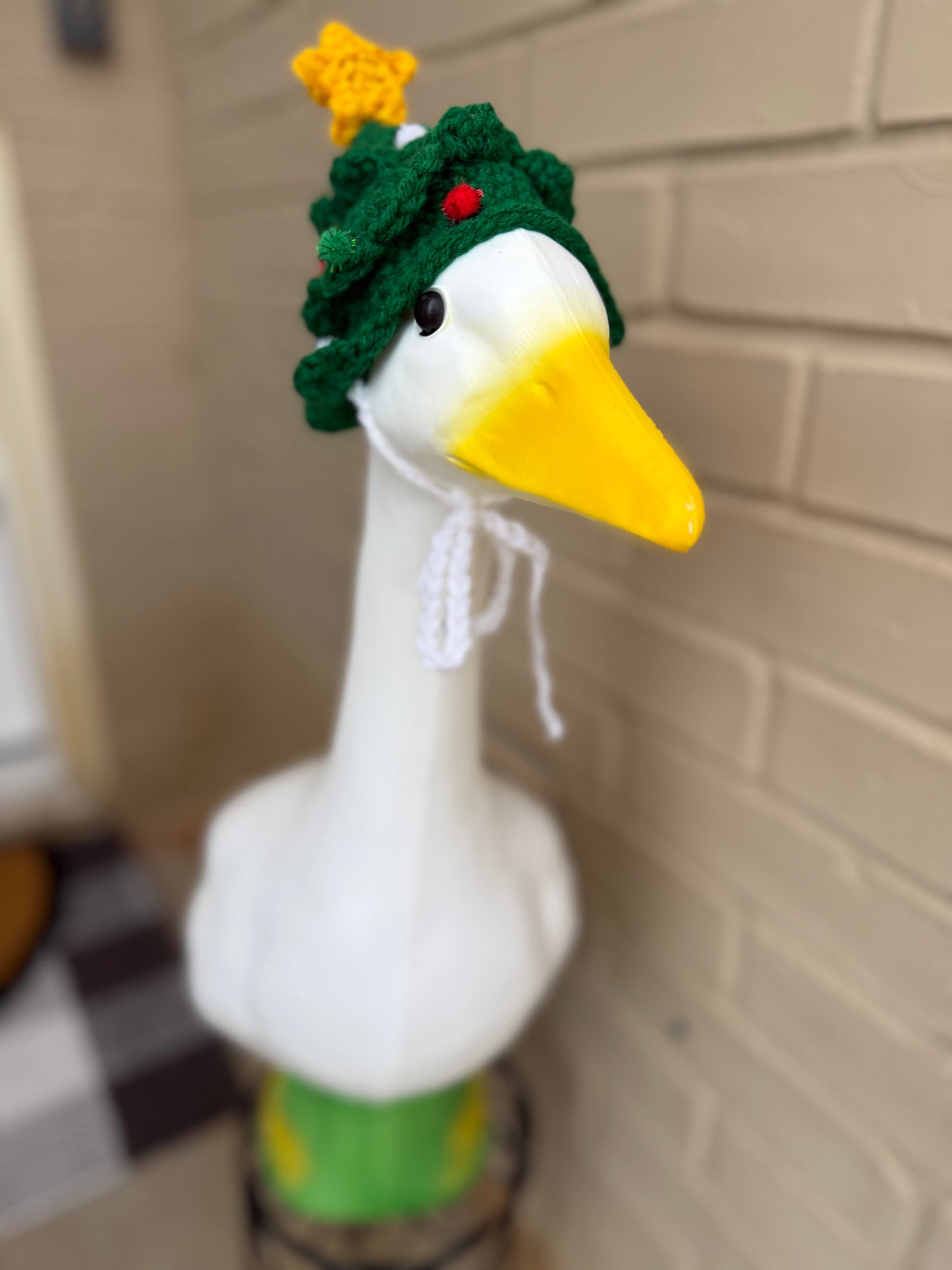 Silly Porch Goose Christmas Tree Hat - Goose Statue Accessories Gear - Crochet Clothing - Cap Only