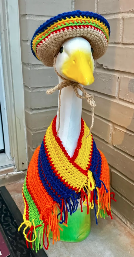 Silly Porch Goose Cinco De Mayo Outfit - Goose Statue May 5th Gear - Sombrero And Poncho - Yard Art Clothing - Crochet Clothing For Goose