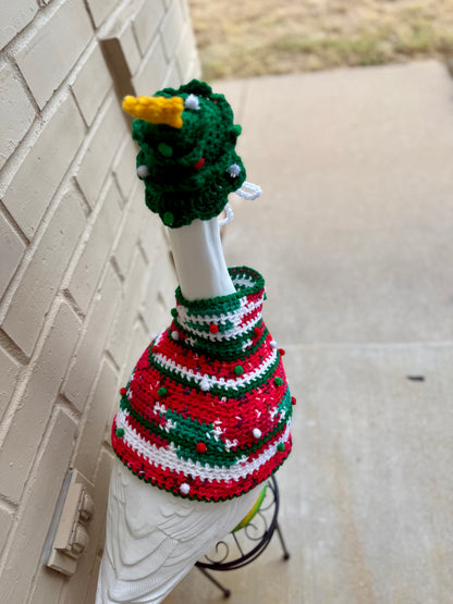 Silly Porch Goose Christmas Outfit - Goose Statue Crochet Clothing Ugly Sweater and Christmas Hat
