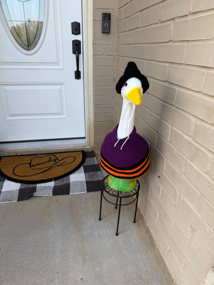 Front Porch Goose Halloween Witch Costume - Hand Crocheted Hat and Sweater Outfit - Yard Art Holiday Decor