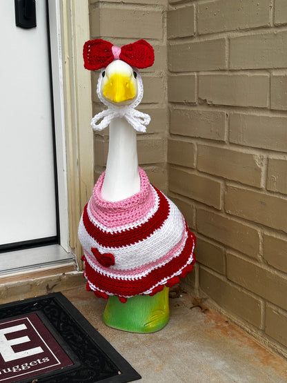 Silly Porch Goose Valentine’s Day Outfit - Goose Statue V-Day Gear - Headband And Dress - Yard Art Clothing - Crochet Clothing For Goose