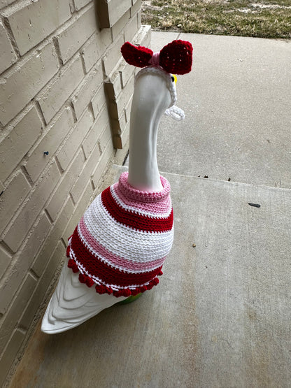 Silly Porch Goose Valentine’s Day Outfit - Goose Statue V-Day Gear - Headband And Dress - Yard Art Clothing - Crochet Clothing For Goose
