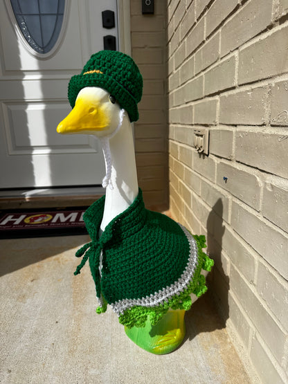 Silly Porch Goose St. Patrick’s Day Outfit - Goose Statue St. Paddy’s - Hat And Dress - Yard Art Clothing - Crochet Clothing For Goose