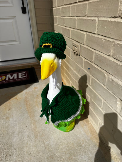 Silly Porch Goose St. Patrick’s Day Outfit - Goose Statue St. Paddy’s - Hat And Dress - Yard Art Clothing - Crochet Clothing For Goose