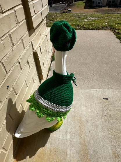 Silly Porch Goose St. Patrick’s Day Outfit - Goose Statue St. Paddy’s - Hat And Dress - Yard Art Clothing - Crochet Clothing For Goose