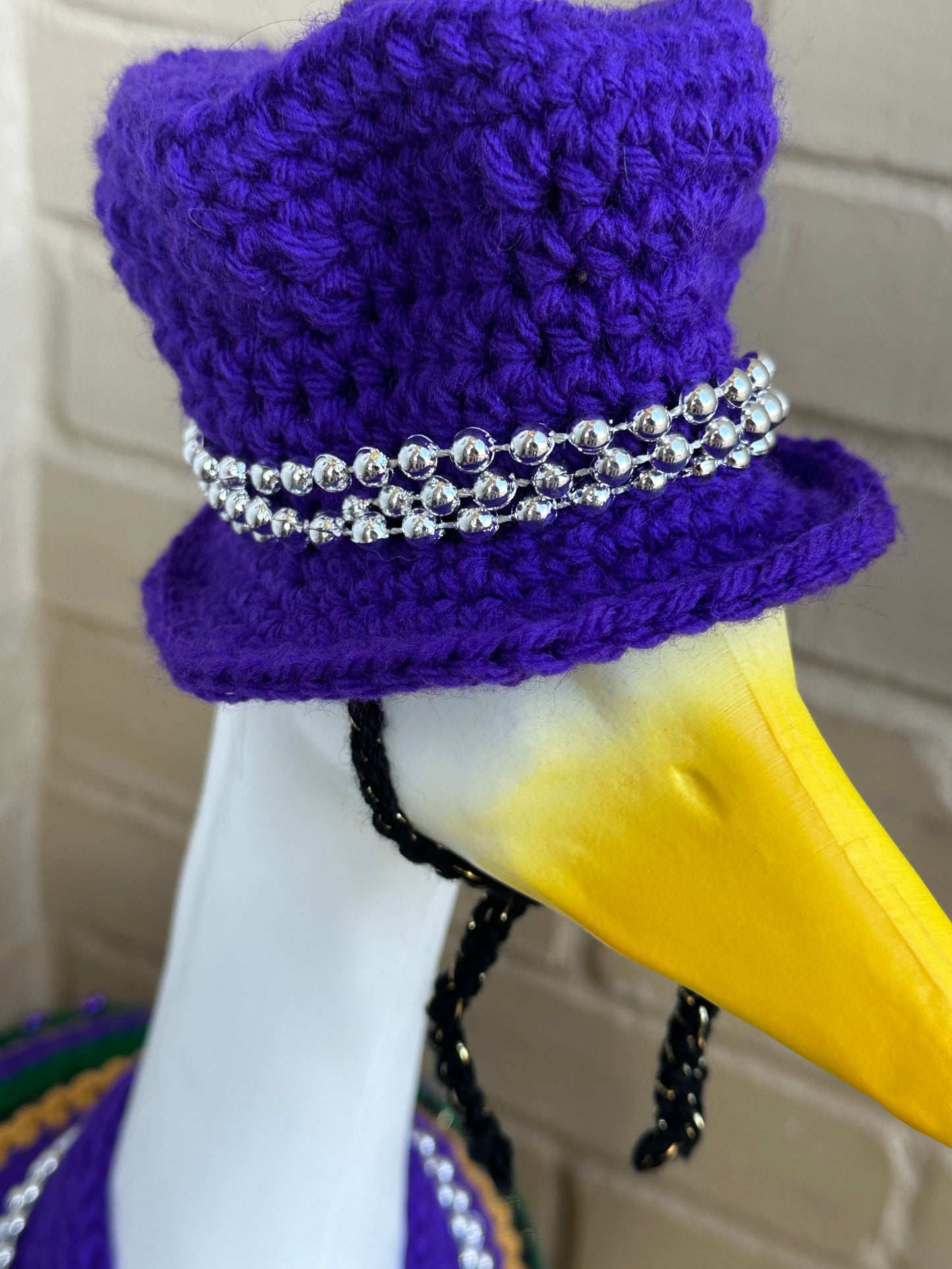 Silly Porch Goose Mardi Gras Outfit - Goose Statue Festival Gear - 23” Goose - Yard Art Clothing - Mardi Gras Crochet Clothing For Goose