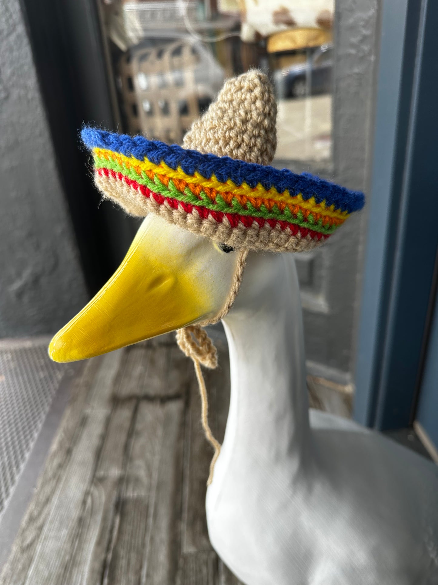 Sombrero Porch Goose Hat - Crochet Goose Statue Accessory - Yard Art - Cute Hat