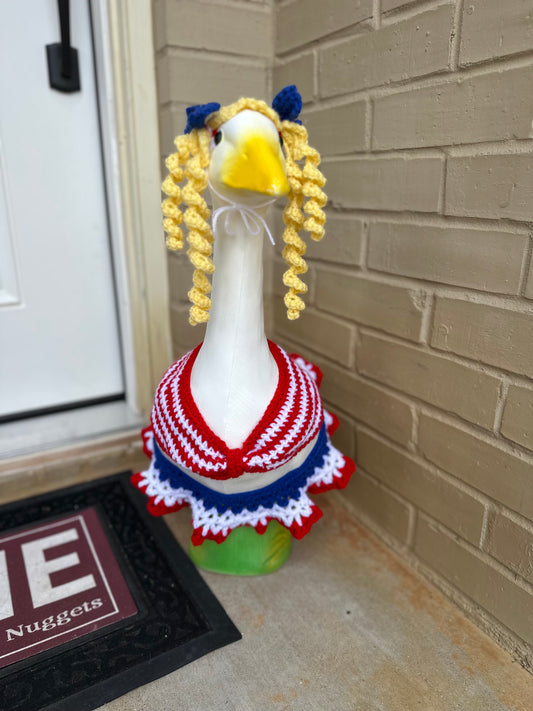 4th Of July Porch Goose Swimsuit Outfit - Crochet Goose Statue Bathing Suit - Yard Art Accessories - Wig Tube Top and Skirt Clothing