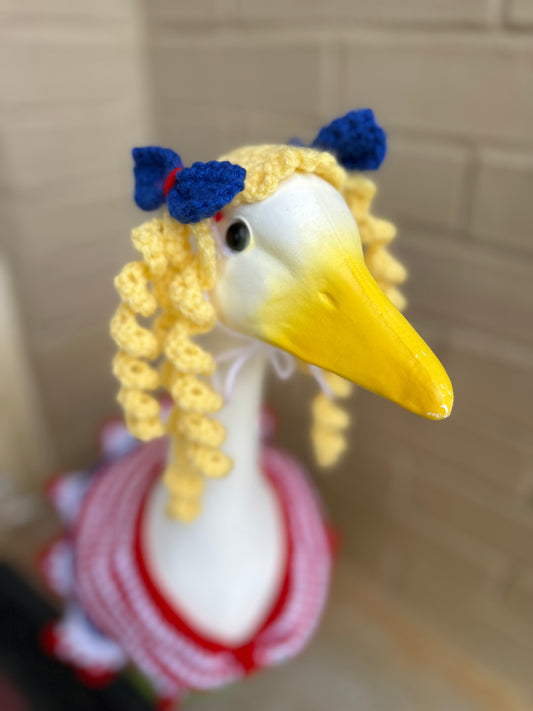 4th Of July Porch Goose Swimsuit Outfit - Crochet Goose Statue Bathing Suit - Yard Art Accessories - Wig Tube Top and Skirt Clothing