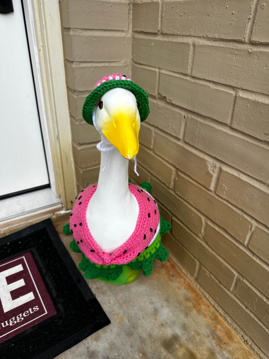 Watermelon Porch Goose Swimsuit Outfit - Crochet Goose Statue Bathing Suit - Yard Art Accessories