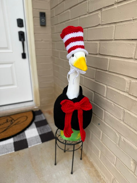 Silly Porch Goose Story Book Outfit - Goose Statue Crochet Cat Gear - Top Hat And Sweater Clothes