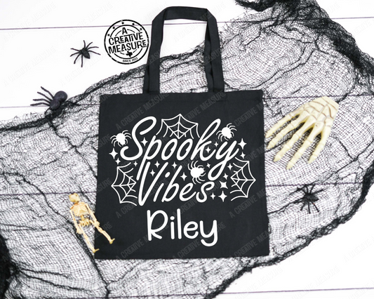 Spooky Vibes Personalized Trick-Or-Treat Candy Tote - Glow In The Dark Halloween Bag - Candy Sack