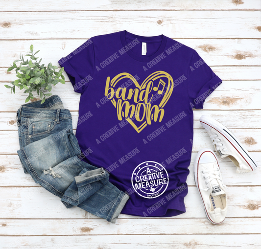 Band Mom Heart T-Shirt - Marching Band Spiritwear - School Pride Tee - Team Colors Shirt - Marching Band Mom
