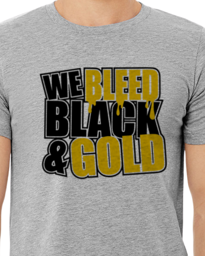 We Bleed Black And Gold Shirt - School Pride T-Shirt - Team Colors - Spirit Wear - Athletic Colors - Black Gold School Spirit - Team Spirit