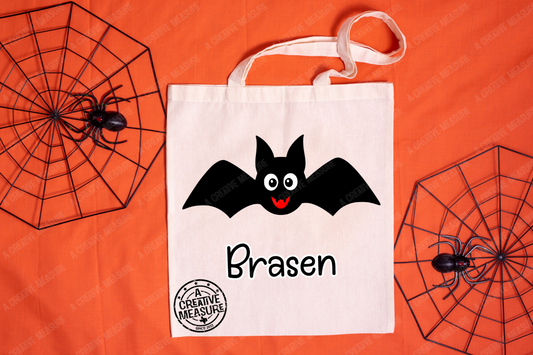 Custom Halloween Trick-Or-Treat Tote - Glow In The Dark - Personalized Boy Bat Tote Bag - Candy Sack