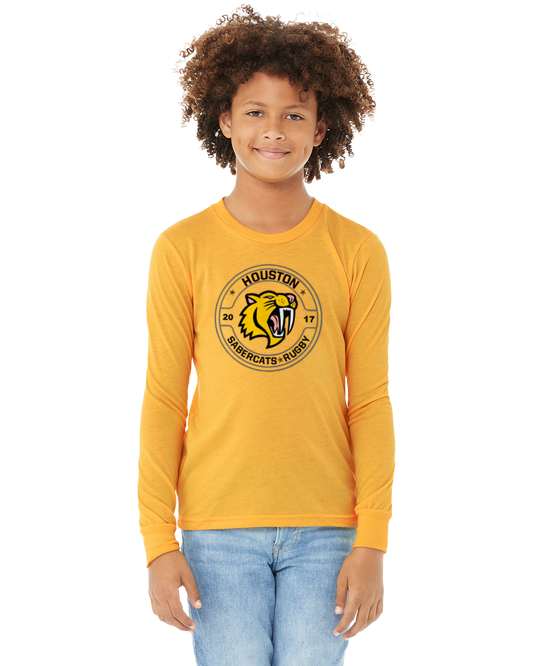 Youth Houston SaberCats EST 2017 - Rugby - Shirt - Long Sleeve Heather Gold Shirt