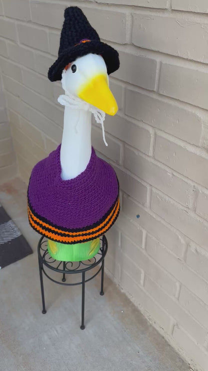 Front Porch Goose Halloween Witch Costume - Hand Crocheted Hat and Sweater Outfit - Yard Art Holiday Decor